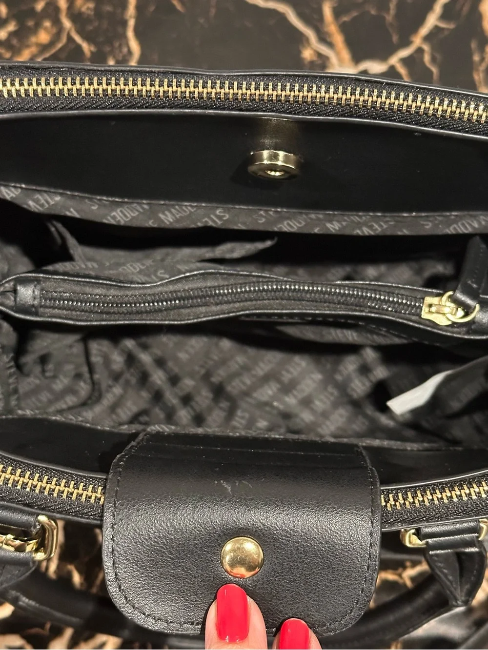 Steve Madden Black Dome Satchel with Gold Hardware